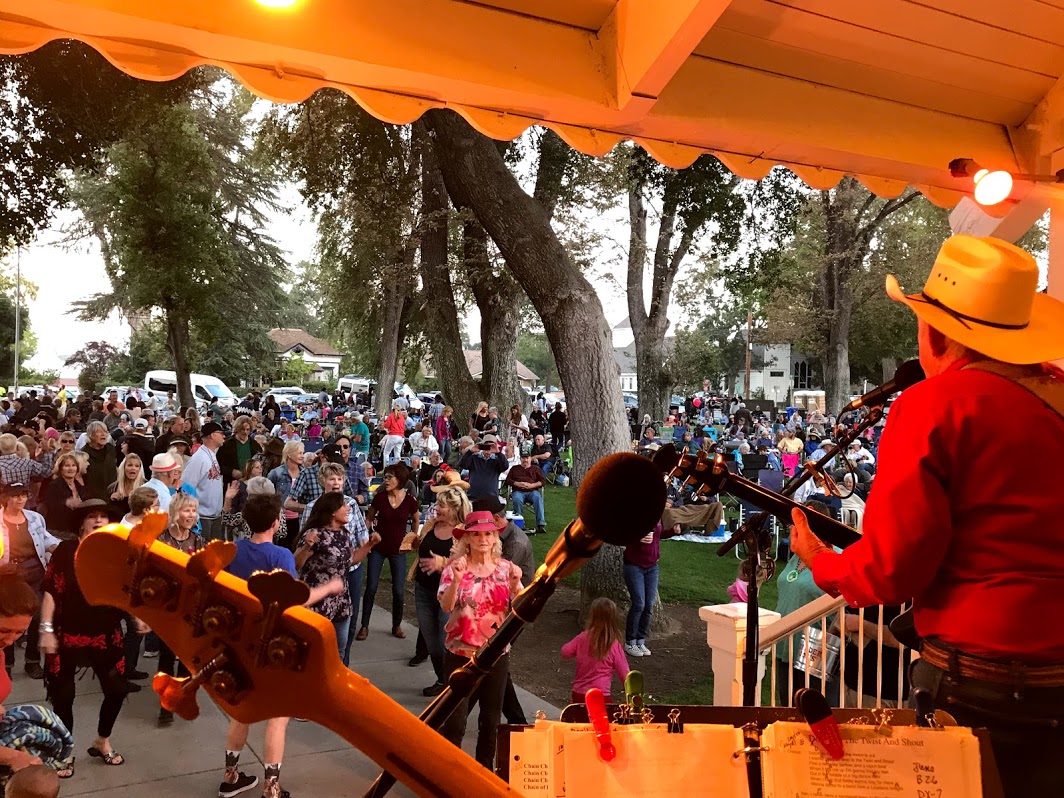 Backstage view of concert crowd